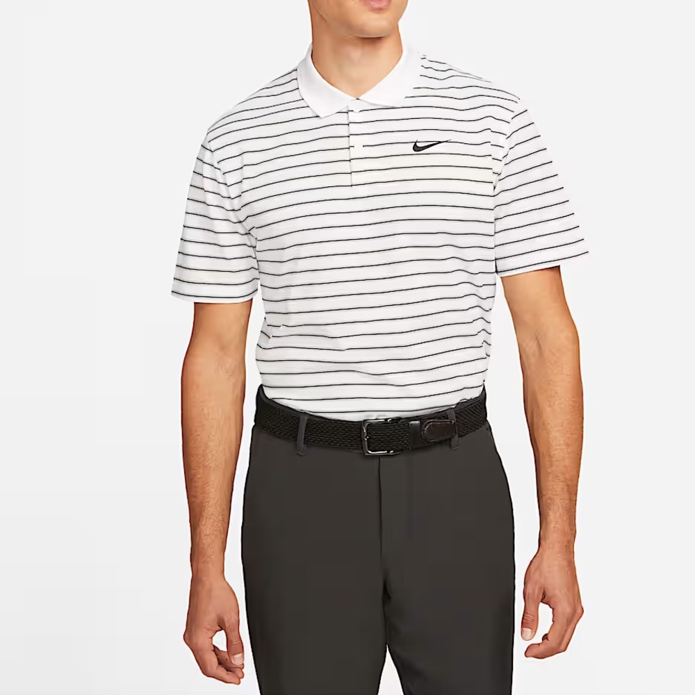 Nike Men's Black and White Striped Polo Shirt